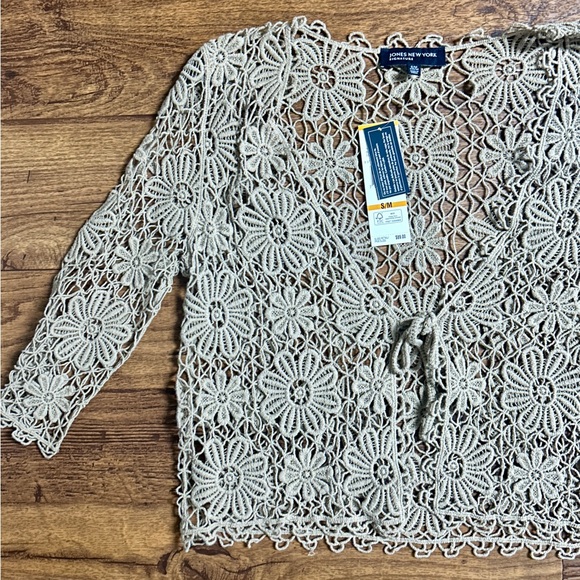 Jones New York • Small/Medium • Brown/Tan • Floral • Crochet • Cardigan Top •New - Picture 6 of 15